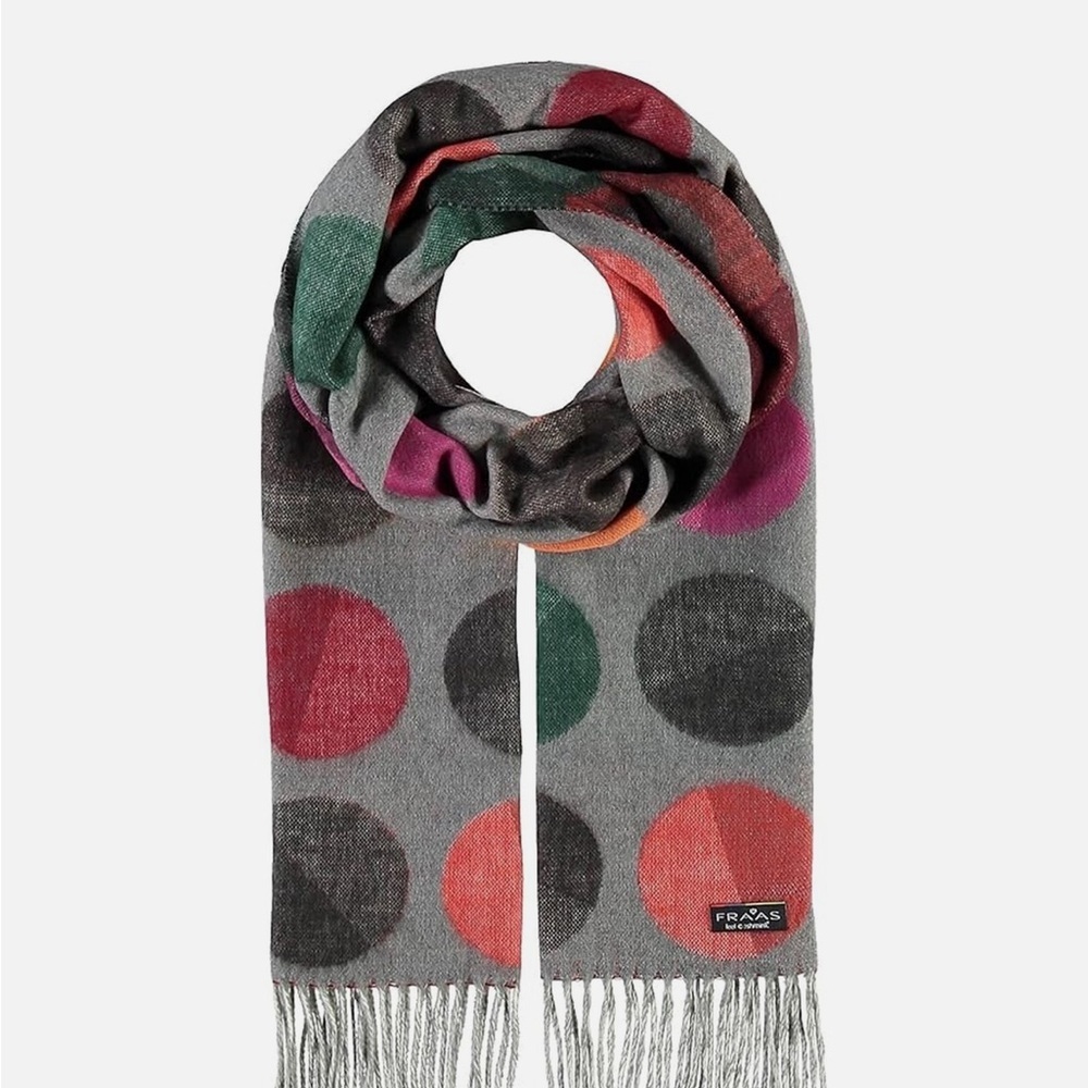 Fraas Gray Scarf with Colorful Polka Dots